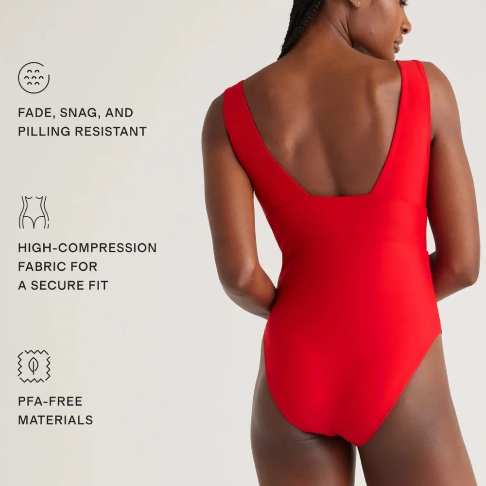 NWT Quince Italian Plunge One-Piece Swimsuit Large